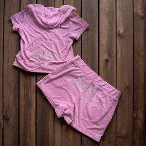 NEW Juicy Couture Velour Tracksuit Set Rhinestone Hoodies jacket Shorts‎ M Pink